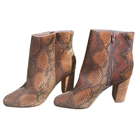 Zigisoho Shoes - Zigisoho Annalise Brown Snakeskin Print Ankle Boots Block Heel Womens 10